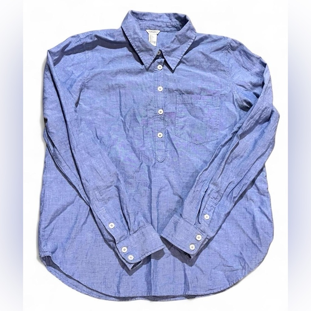 Forever 21 Casual Blue 3/4 Button-Down Shirt Lightweight Spring Top Easter S